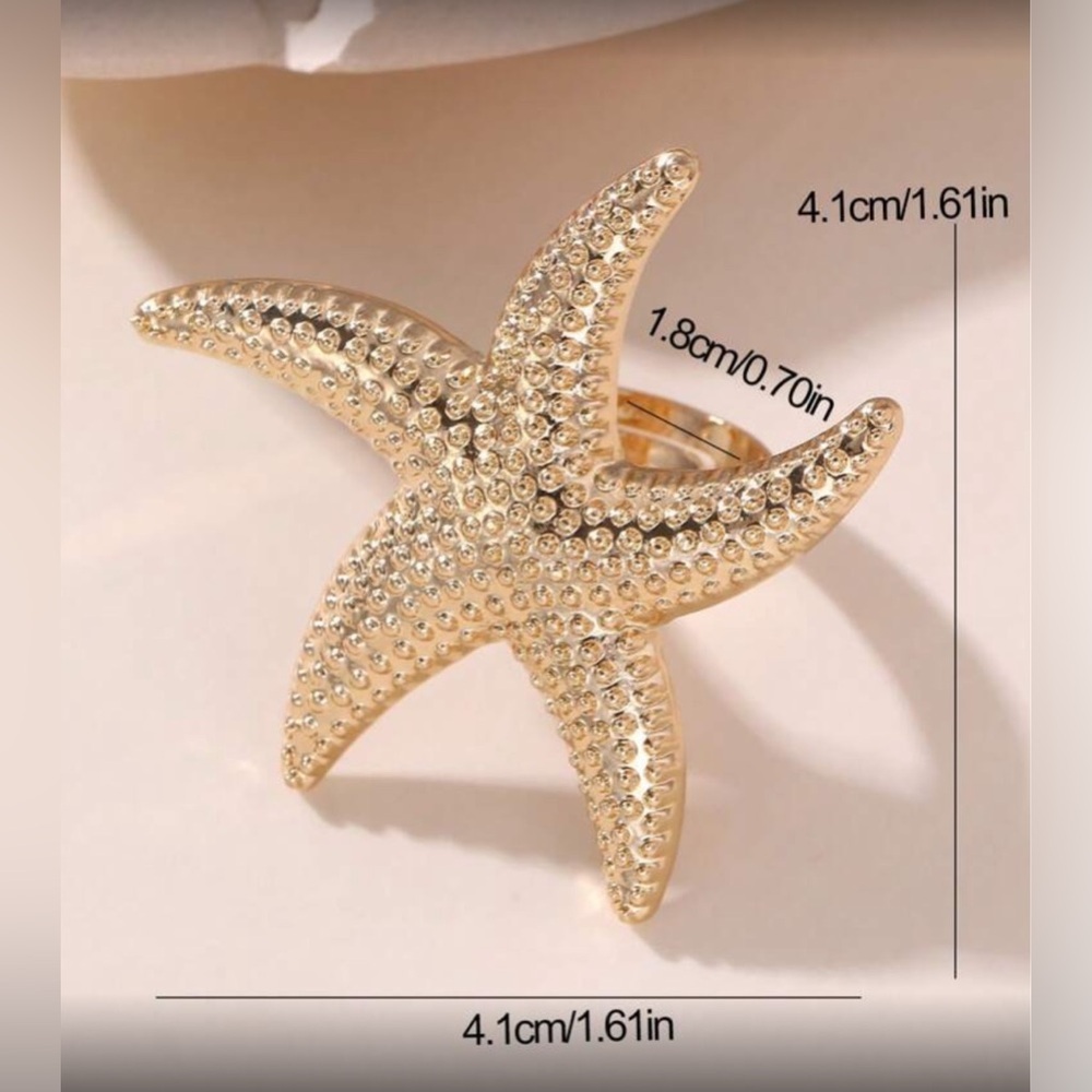 ✨NEW Gold tone and Pearl Starfish and Flower Ring Set - Picture 8 of 9